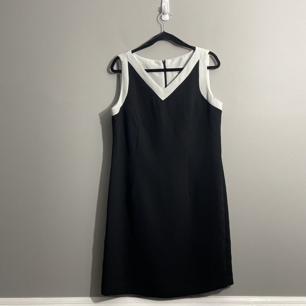 Bahari Group Women's Size 14 Black & White Sleeveless Dress Office Cocktail
